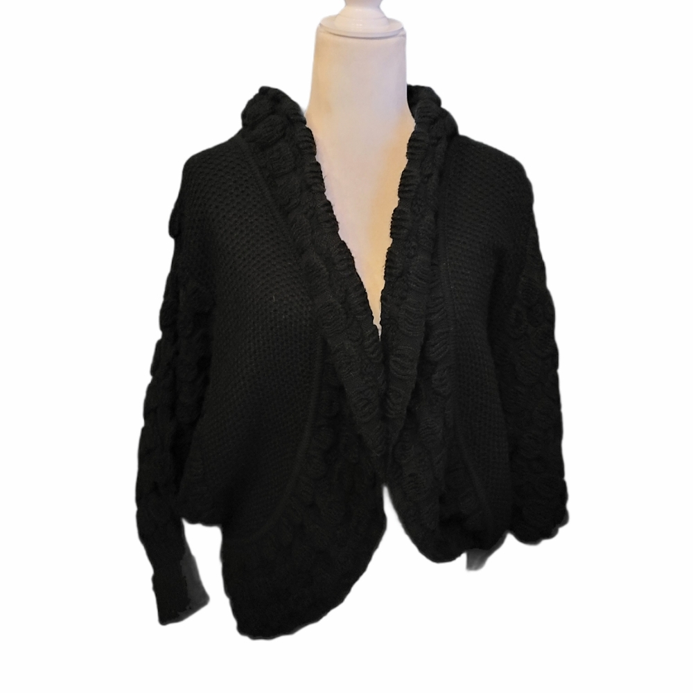 Nicole Sabbattini black 100% acrylic open cardigan sweater bubble shawl Large